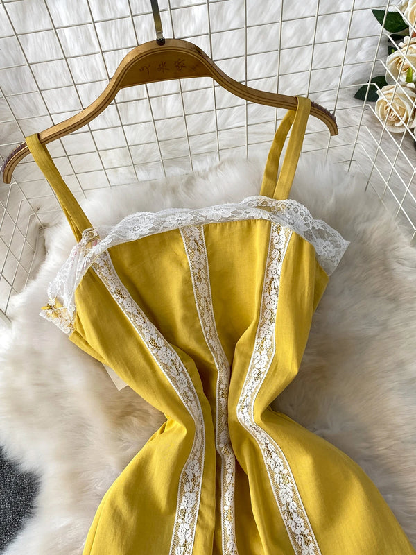 Beach Vaion Sle Long Lace Trimmed Summer Sweet Waist Cinching Maxi Dr Women's Svel High Waist A-Line Gown