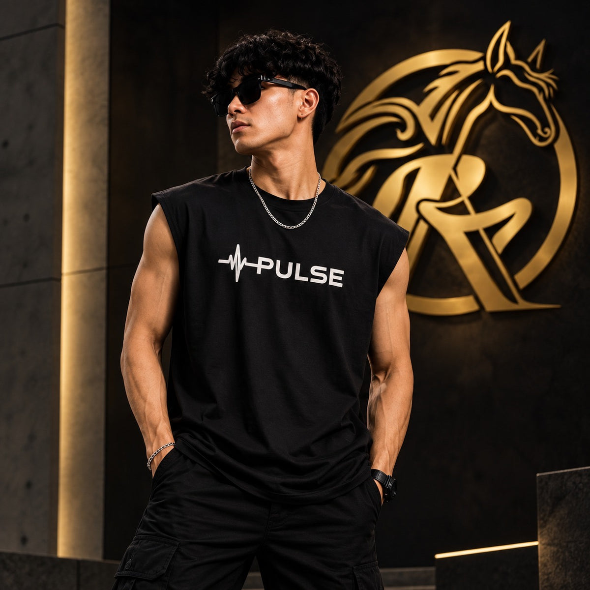 Men’s PULSE Sleeveless T-Shirt – Black & White |