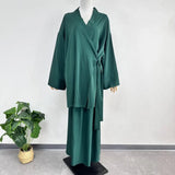 Eid Muslim Women Two Piece Set Kaftan Islam Lace Up Tops Skirt Suits Morocco Ensembles Abaya Turkey Ramadan Modest Outfits