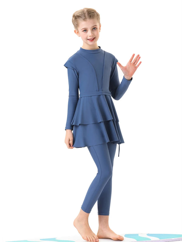 New 2024 Islamic Dubai Modest Abaya 3 Piece Set Black Burkini Muslim Kids Swimwear Girl With Swim Cap Femme Musulmane Clothing