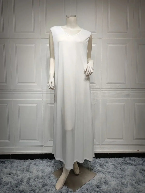 White Dress with Belt Women Muslim Eid Abaya Gold Lace Trim Party Gown Sleeveless Bottom Underskirt Saudi Arab Jalabiya Kaftan