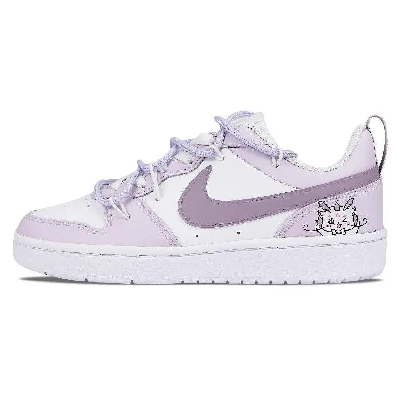 [Custom Purple cute dragon]Nike Court Borough Purple Cute Dragon Non slip Lightweight Low Top Skateboard Shoes GS White Purpl