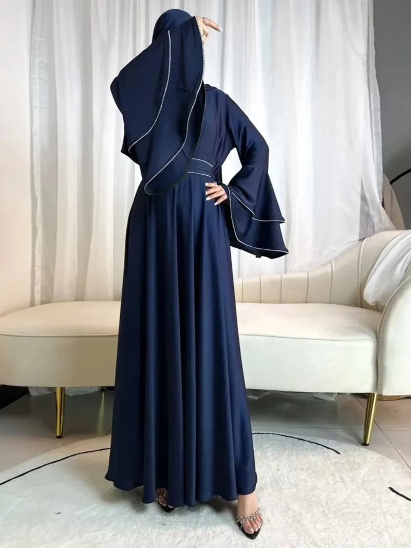 Flare Sleeve Dress for Women Abaya Muslim Women 3 Piece Set Dresses Sashes Scarf Vestidos Jalabiya Arab Robe Ramadan 2025