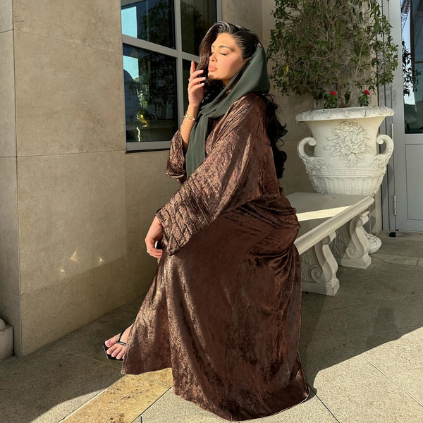 Fashion Shiny Abayas for Women Muslim Kimono Open Cardigan Dubai Kaftan Turkey Robe Arab Kebaya Islam Clothing Ramadan Eid Dress