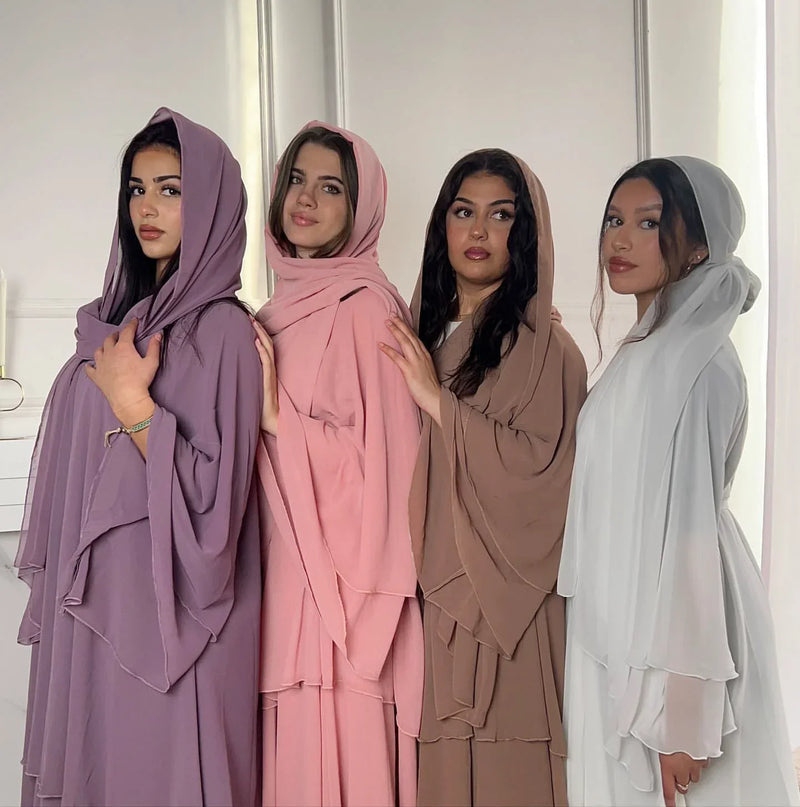 Chiffon Hijab Dresses for Women Muslim Open Kimono Abaya Modest Kaftan Dubai Arabic Robe Islamic Kebaya Jalabiya Caftan Clothing