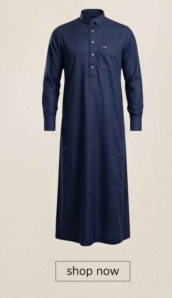 Men's Midnight Navy Textured Thobe – Premium Navy Blue Saudi Style Jubba - Raakaat