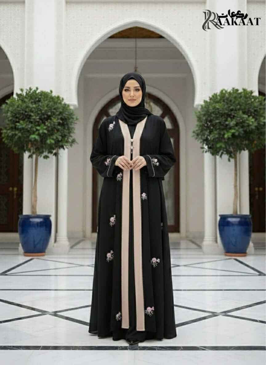 Embroidered Open Abaya with Inner Attached A0002 - Elegant & Stylish - Raakaat