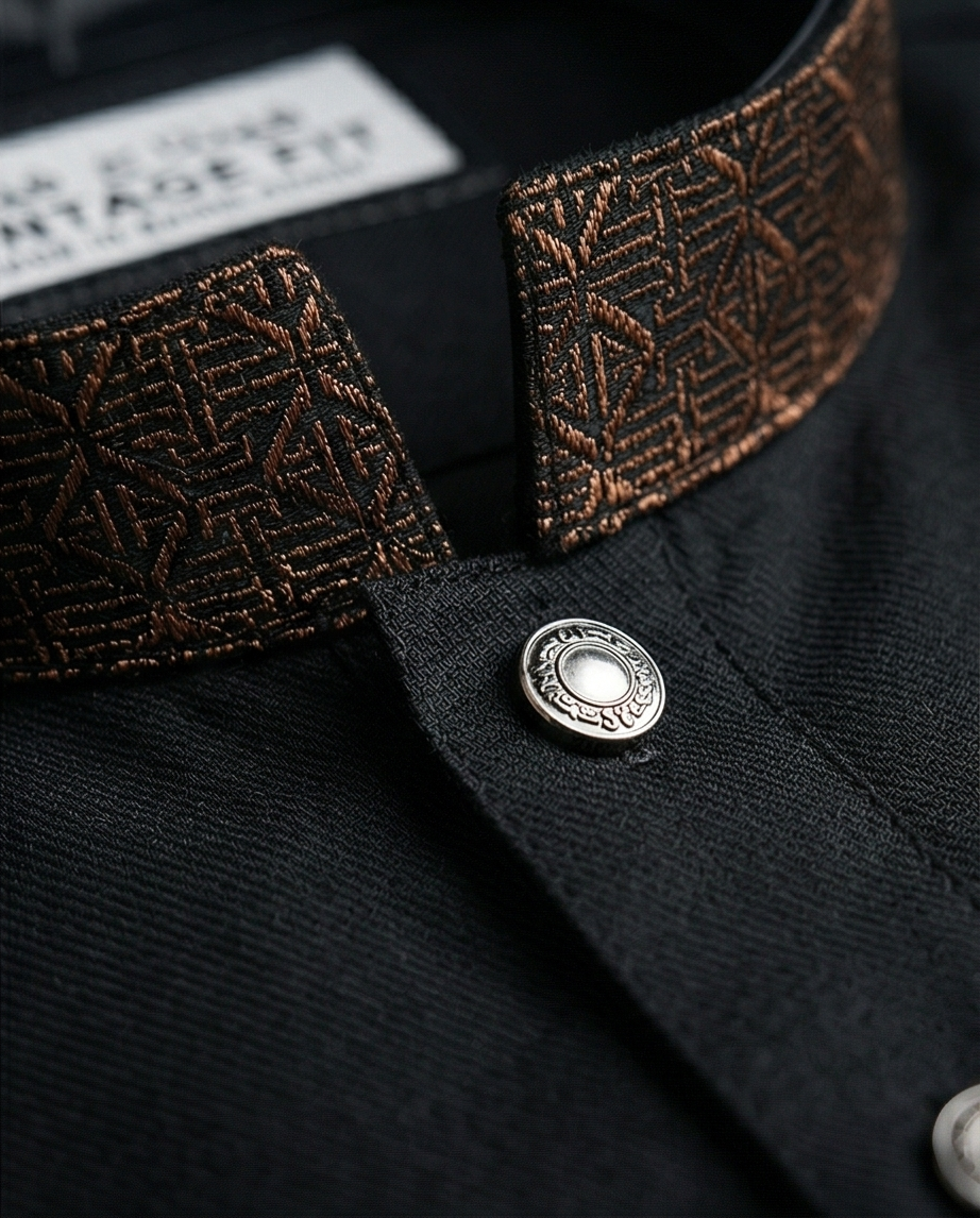 Elegant Black Premium Panjabi with Contrast Collar & Cuff Design | 392 - Raakaat