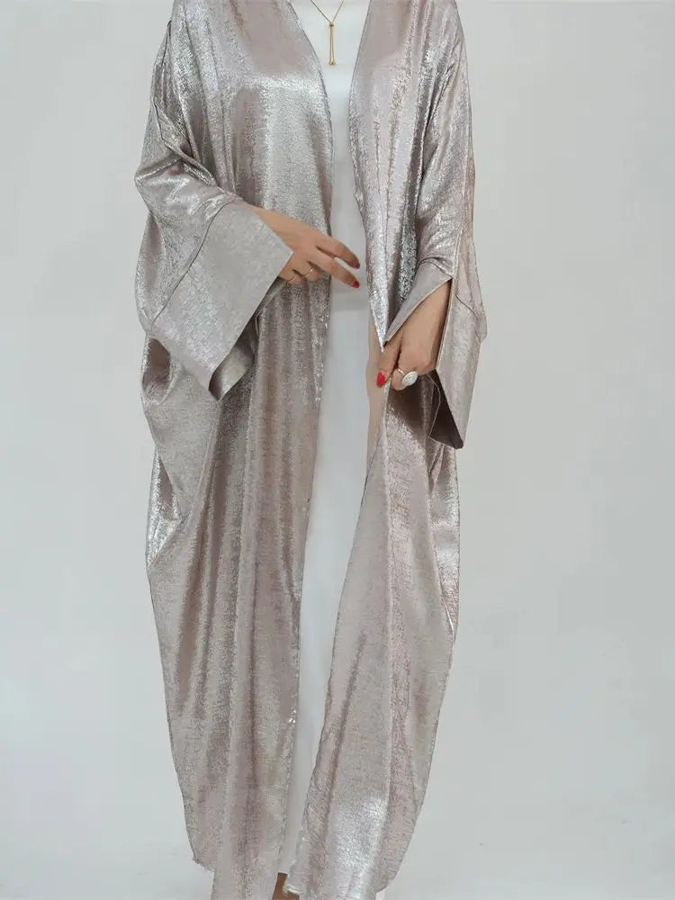 Shiny Batwing Satin Open Kimono Abaya Dubai Luxury 2024 Muslim Abayas For Women Kaftan Dress Islamic Clothing Femme
