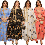 Muslim Abayas for Women Light Luxury Saudi Arabian Robe Fashion V-neck Loose Pullover Solid Diamonds Women Dress Moroccan Dress