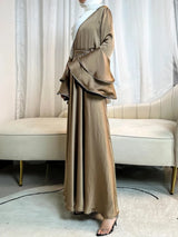 Flare Sleeve Dress for Women Abaya Muslim Women 3 Piece Set Dresses Sashes Scarf Vestidos Jalabiya Arab Robe Ramadan 2025