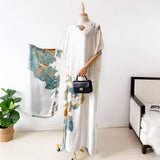 NEW Fashion Summer Dress With Big Scarf Dubai Turkey Kaftan Muslim Loose Abaya Women African Casual Maxi Peacock Shawl Robe