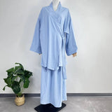 Eid Muslim Women Two Piece Set Kaftan Islam Lace Up Tops Skirt Suits Morocco Ensembles Abaya Turkey Ramadan Modest Outfits