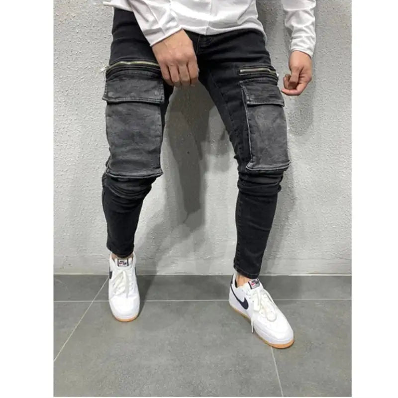 Men's Denim Casual Sweatpants with Zipper Pockets