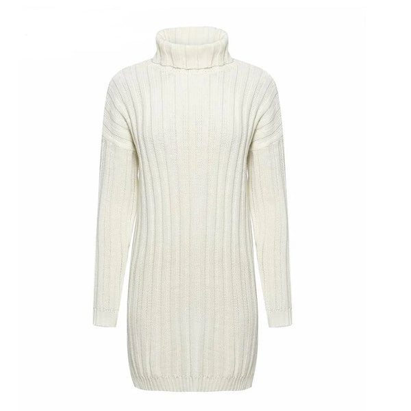 Knit Dress with High Neck and Short Skirt Design