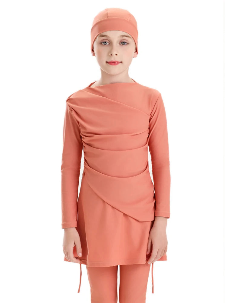 New 2025 Islamic Dubai Modest Abaya 3 Piece Set Burkini Muslim Kids Swimwear Girl With Swim Cap Femme Musulmane Clothing