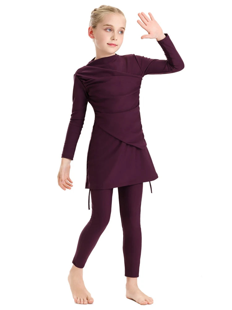 New 2025 Islamic Dubai Modest Abaya 3 Piece Set Burkini Muslim Kids Swimwear Girl With Swim Cap Femme Musulmane Clothing