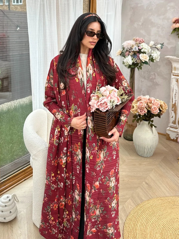 Pleated Women's Robe Embroidery Design 2025 Fall New Cardigan Women's Robe Abaya Featured Jacket Party Model