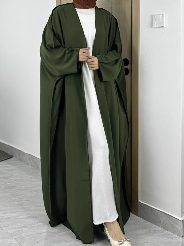 Solid Open Front Simple Abayas, Elegant Long Sleeve Maxi Length Cover Up, Women's Clothing