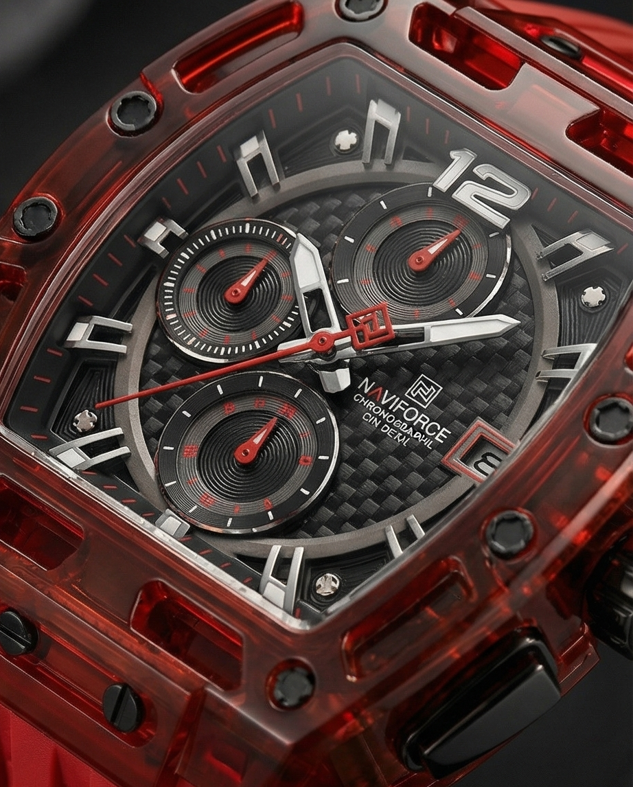 W11-Naviforce Men's Red Chronograph Watch with Black Dial - Raakaat