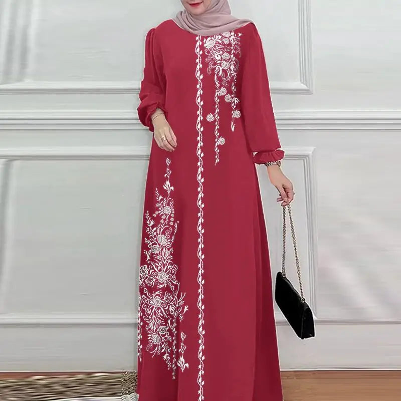 Women Stylish Floral Printed Maxi Dress Muslim Abaya ZANZEA Eid Mubarak Robe Elegant Long Sleeve Casual Vestidos Kaftan IsIamic