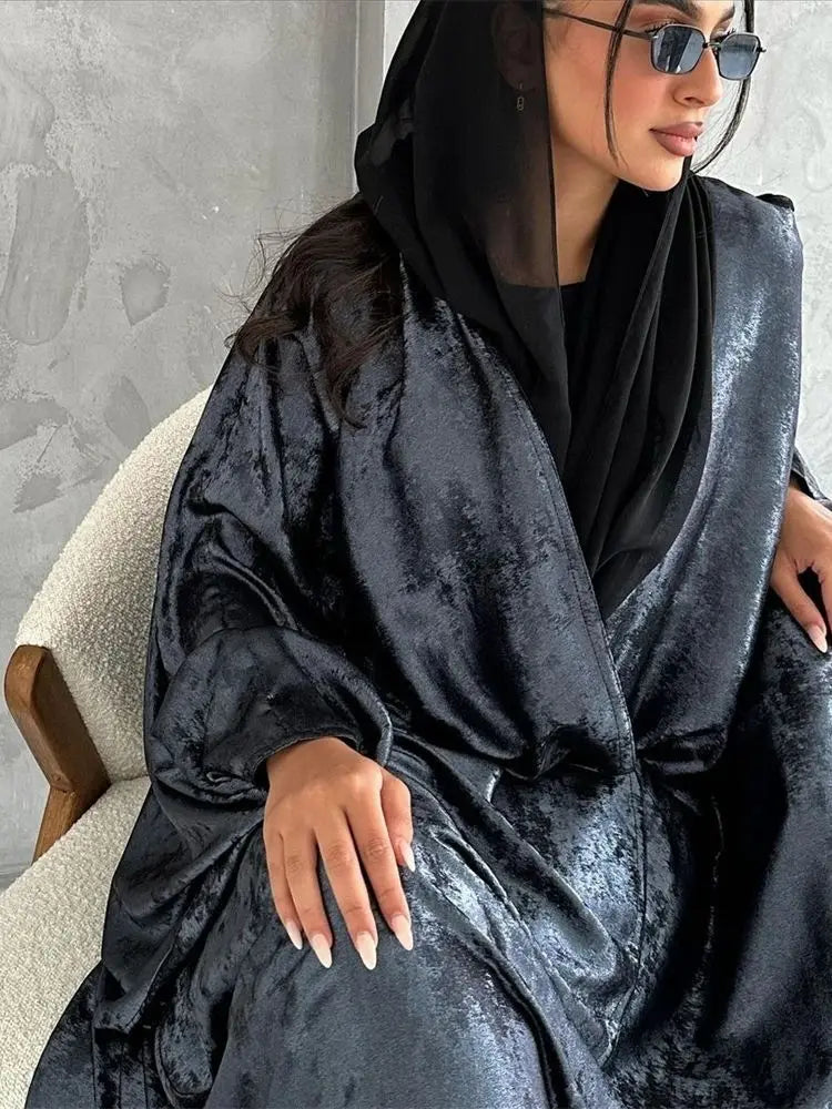 Ramadan Shiny Satin Open Kimono Abaya Dubai Luxury 2024 Muslim Abayas For Women Kaftan Dress Islam Clothing Robe Femme Musulmane