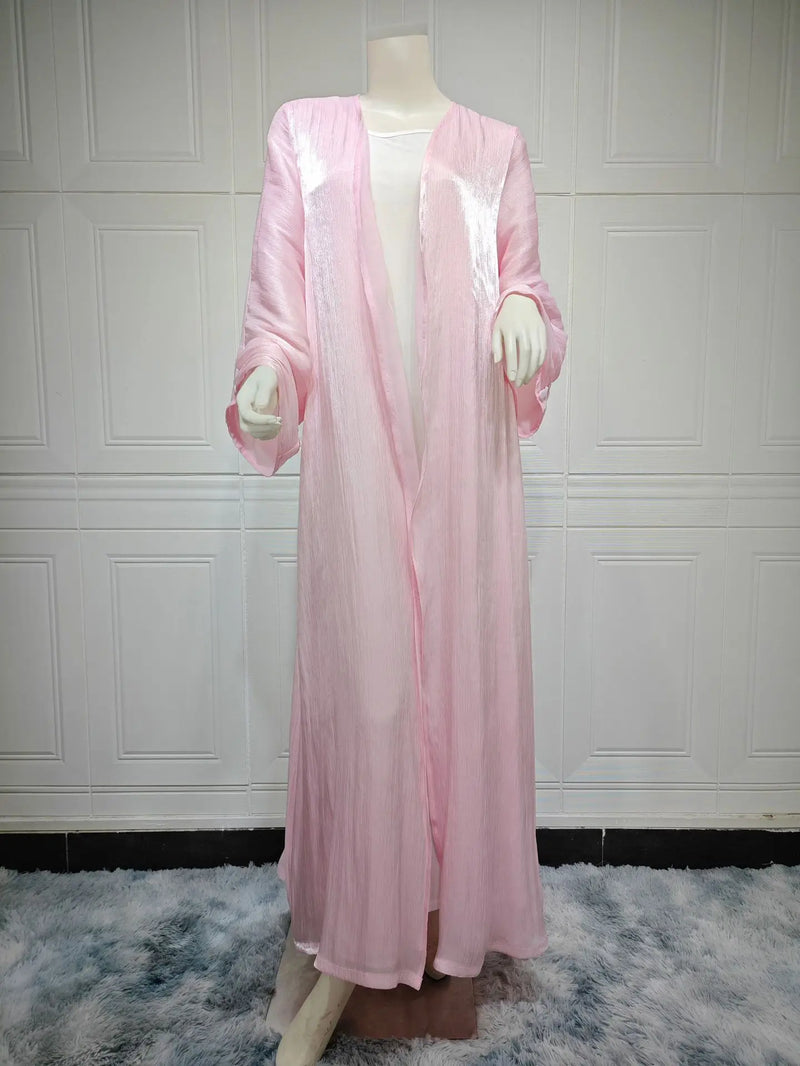 Eid Ramadan Silky Beige Abaya Button Sleeve Open Abayas And Khimar Women Party Evening Kaftan Caftan Kebaya Vestido Cardigan