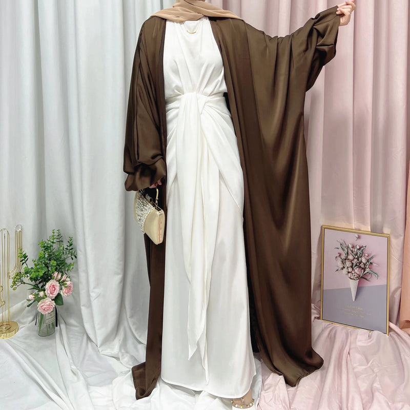 Muslim Elegant Puff Sleeve Long Dress Women's Prayer Garment Dubai 2024 Luxury Kaftan Kebaya Turkey Party Ramadan Abaya Beige