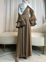 Flare Sleeve Dress for Women Abaya Muslim Women 3 Piece Set Dresses Sashes Scarf Vestidos Jalabiya Arab Robe Ramadan 2025