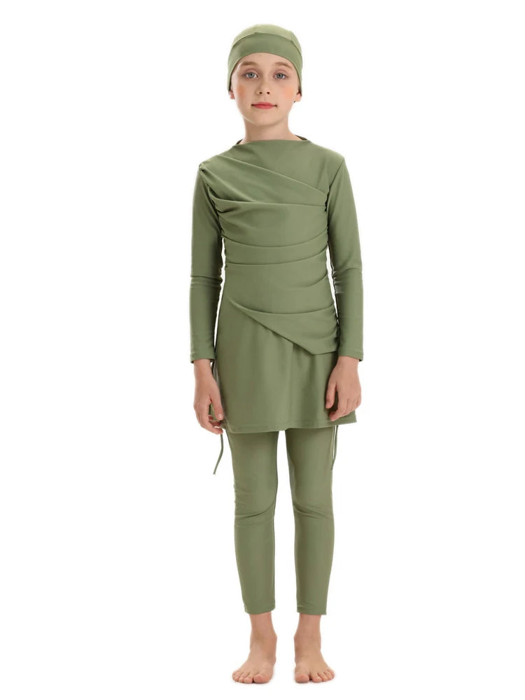 New 2025 Islamic Dubai Modest Abaya 3 Piece Set Burkini Muslim Kids Swimwear Girl With Swim Cap Femme Musulmane Clothing