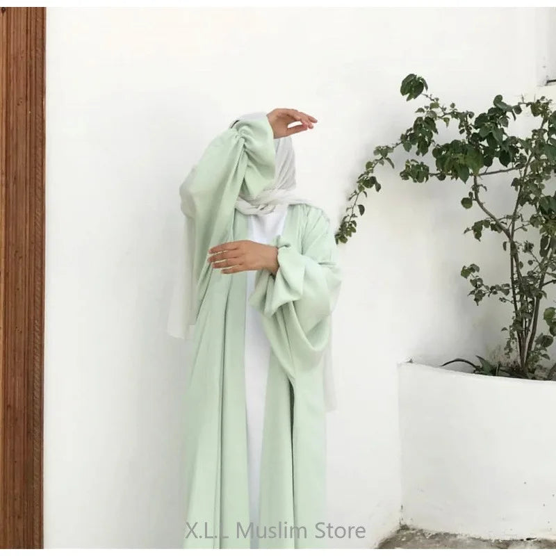 Muslim Elegant Puff Sleeve Long Dress Women's Prayer Garment Dubai 2024 Luxury Kaftan Kebaya Turkey Party Ramadan Abaya Beige
