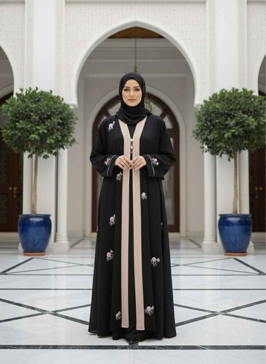Embroidered Open Abaya with Inner Attached A0002 - Elegant & Stylish - Raakaat