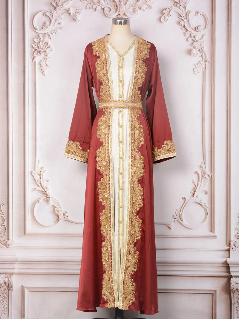Maxi Dresses 2 Piece Sets Eid Muslim Abayas for Women Dubai Party Long Robe Beading Jalabiya Morocco Kaftan Ramadan Vestidos