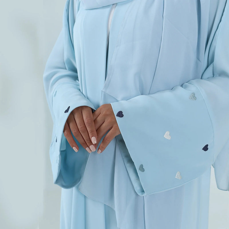 Love Heart Embroidery  Fashion Soft Open Front Abaya Dubai 2024 Luxury Muslim Kaftan Elegant Cardigan Caftan Women Robe Clothes