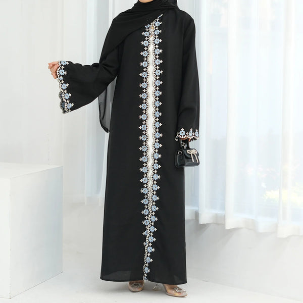 Flower Embroidery Abayas for Women Muslim Dress Dubai Open Abaya Turkey Kaftan Kebaya Caftan Marocain Femme Robe New