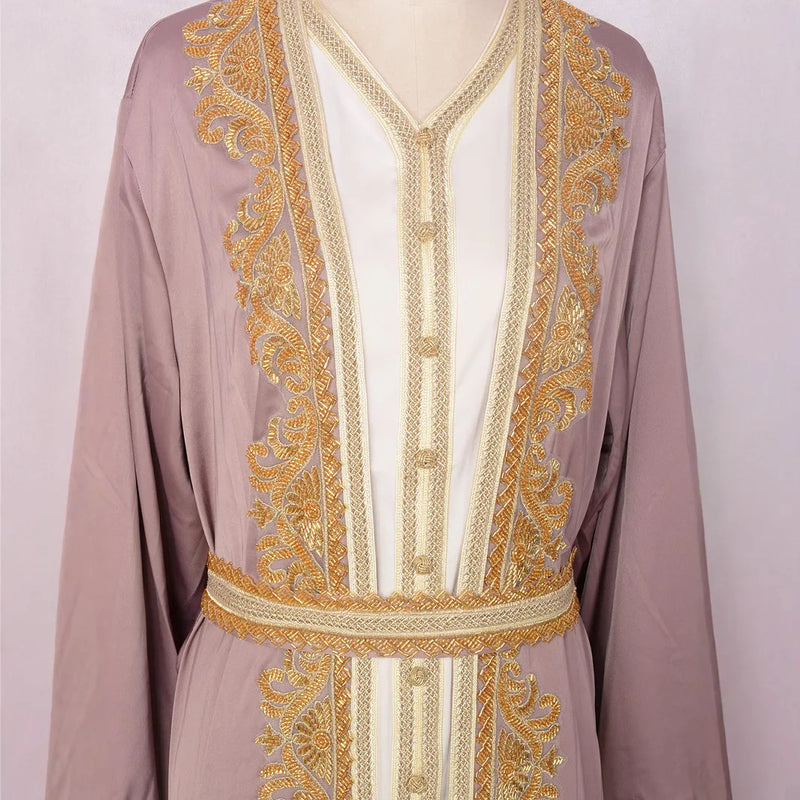 Maxi Dresses 2 Piece Sets Eid Muslim Abayas for Women Dubai Party Long Robe Beading Jalabiya Morocco Kaftan Ramadan Vestidos
