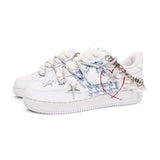 [Custom Christmas blue diamond-shaped pearl women's edition]Nike Air Force 1 Skateboard Shoes Women's Low-Top Blue