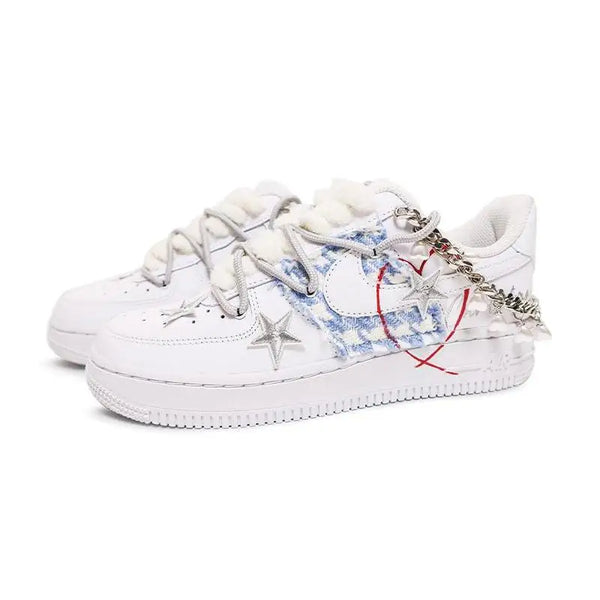 [Custom Christmas blue diamond-shaped pearl women's edition]Nike Air Force 1 Skateboard Shoes Women's Low-Top Blue
