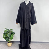 Eid Muslim Women Two Piece Set Kaftan Islam Lace Up Tops Skirt Suits Morocco Ensembles Abaya Turkey Ramadan Modest Outfits