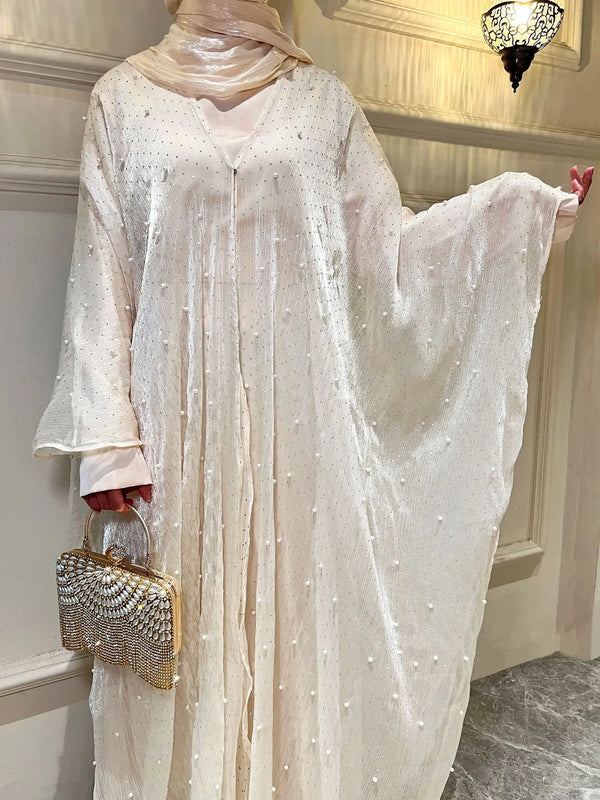 Muslim Abayas Dresses Suit for Women eid Party Vestidos 2 Piece Sets Pearls Ramadan Morocco Dubai Arab Long Robe Kaftan Ensemble