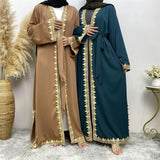 Lace Embroidery Abaya for Women Muslim Dress Dubai Turkish Kaftan Kimono Eid Ramadan Jalabiya Islam Kebaya Caftan Marocain Femme