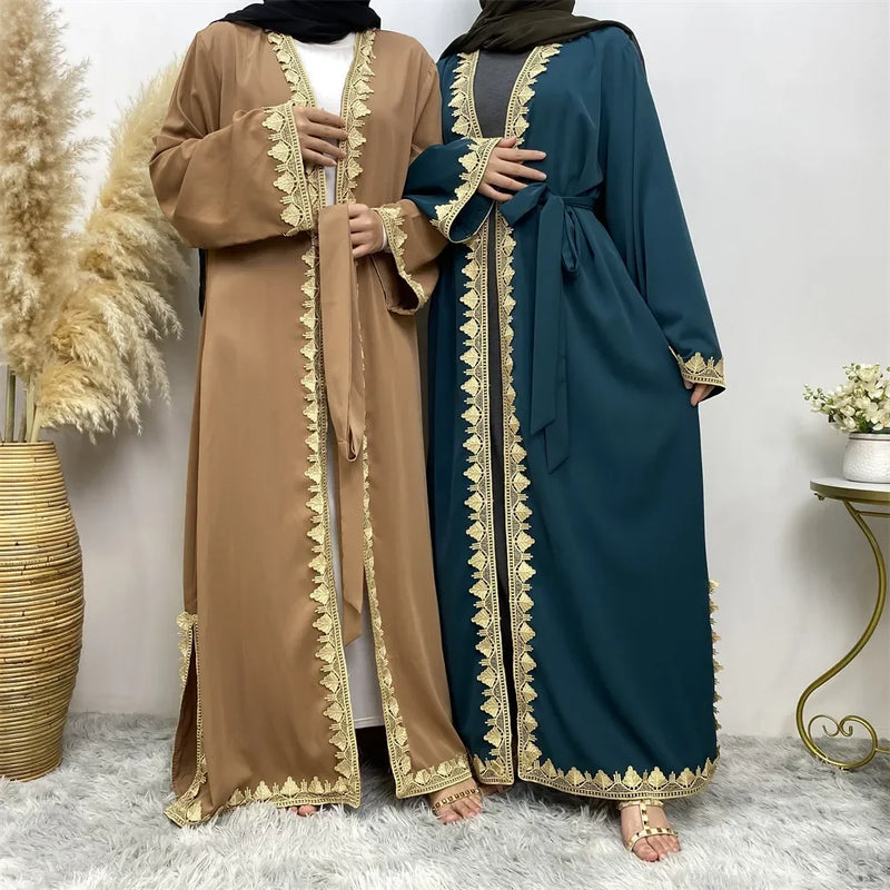 Lace Embroidery Abaya for Women Muslim Dress Dubai Turkish Kaftan Kimono Eid Ramadan Jalabiya Islam Kebaya Caftan Marocain Femme