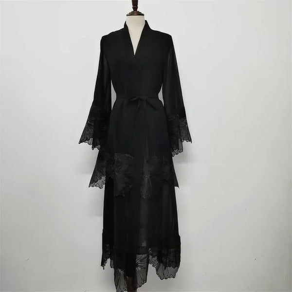 Muslim Women Embroidery Maxi Dress Eid Ramadan Kimono Cardigan Flower Abaya Dubai Turkey Kaftan Islamic Clothing Arab Robe Gown