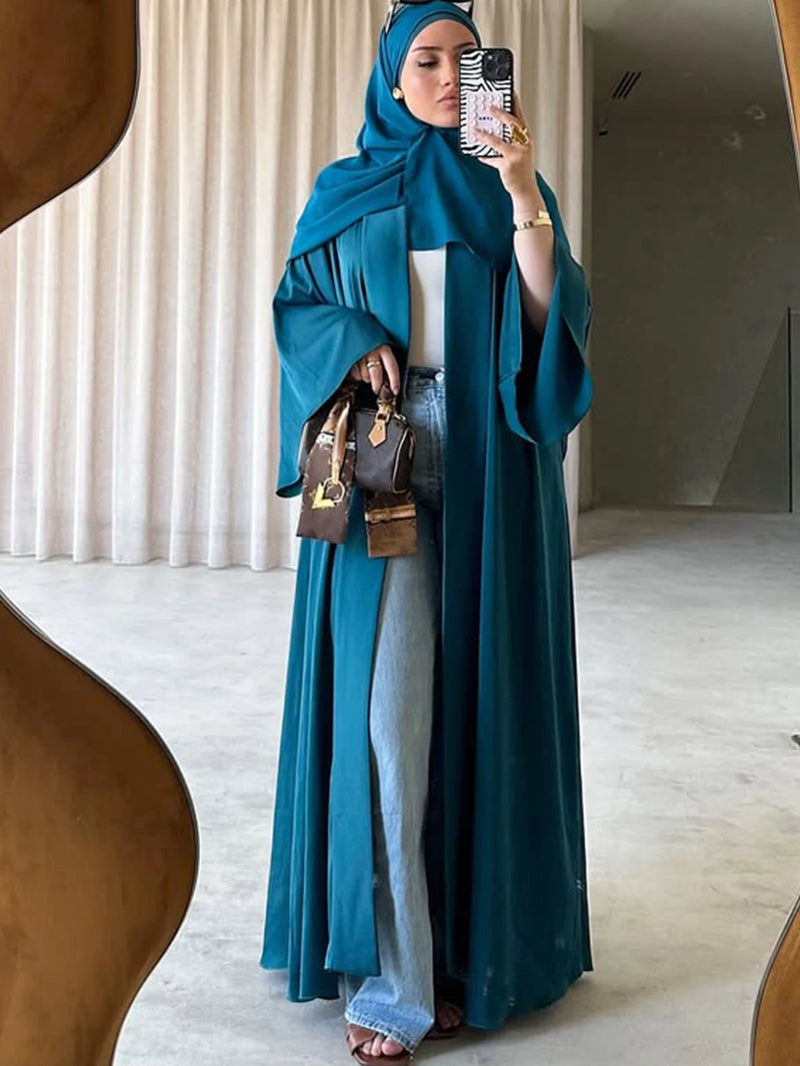 Middle Eastern fashion women's solid color simple and elegant cardigan abaya