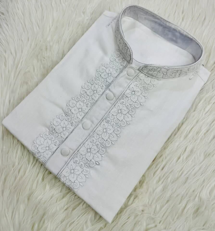 Ivory Grace Chikankari-Inspired Embroidered Panjabi   P0014 | 255 - Raakaat