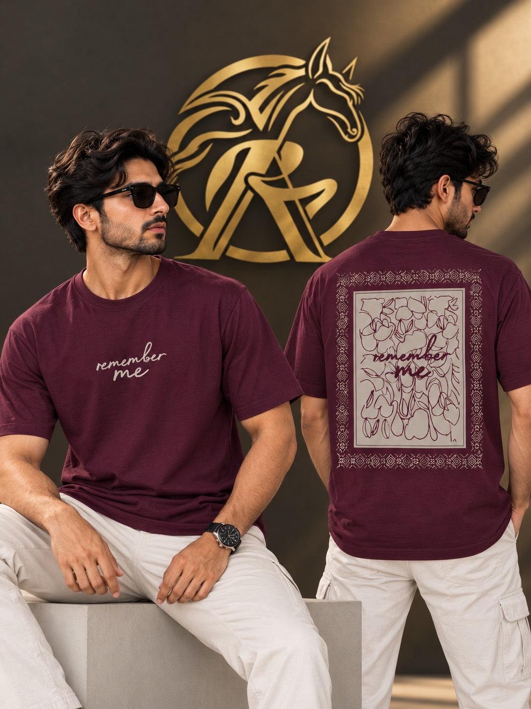 Men’s “Remember Me” Front & Back Graphic T-Shirt – Black & Burgundy |