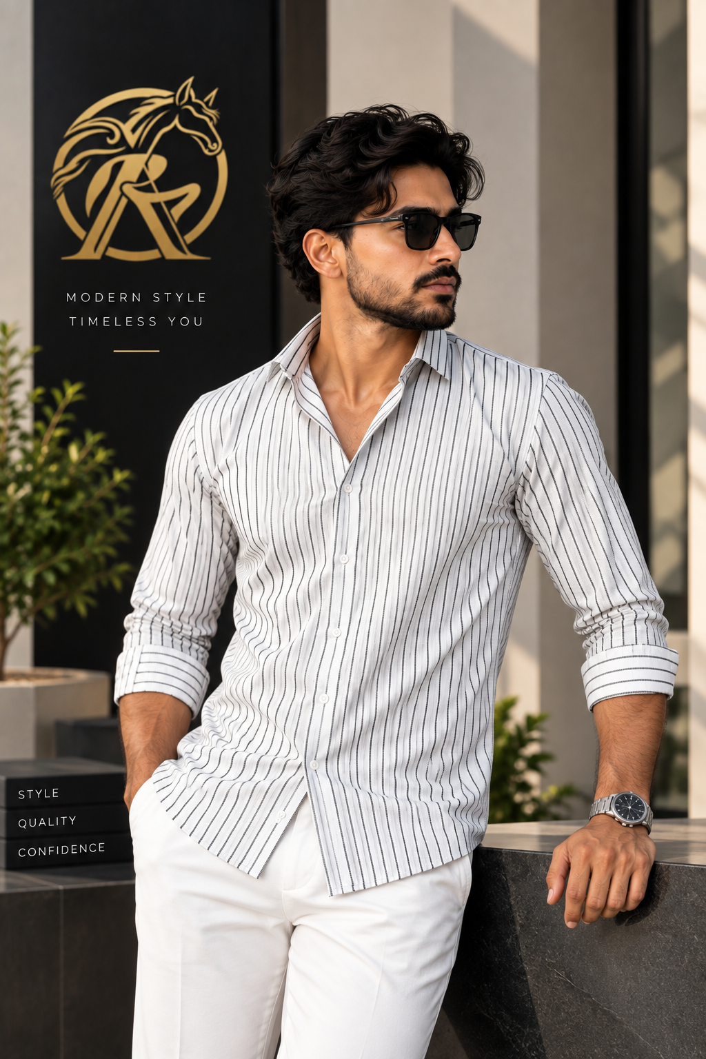 Premium Men’s White Striped Shirt – Slim Fit Long Sleeve |