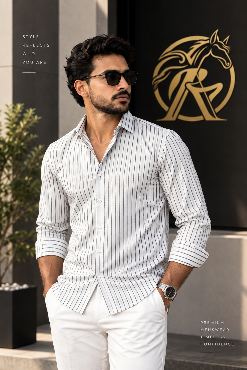 Premium Men’s White Striped Shirt – Slim Fit Long Sleeve |