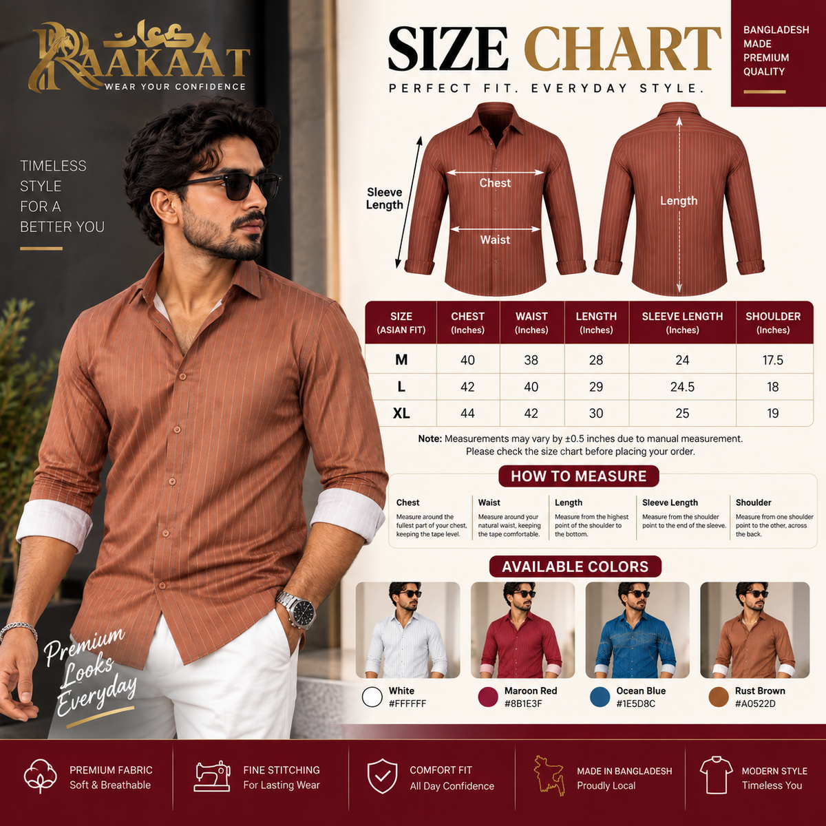 Premium Burnt Orange Pinstripe Men’s Shirt – Modern Slim Fit |