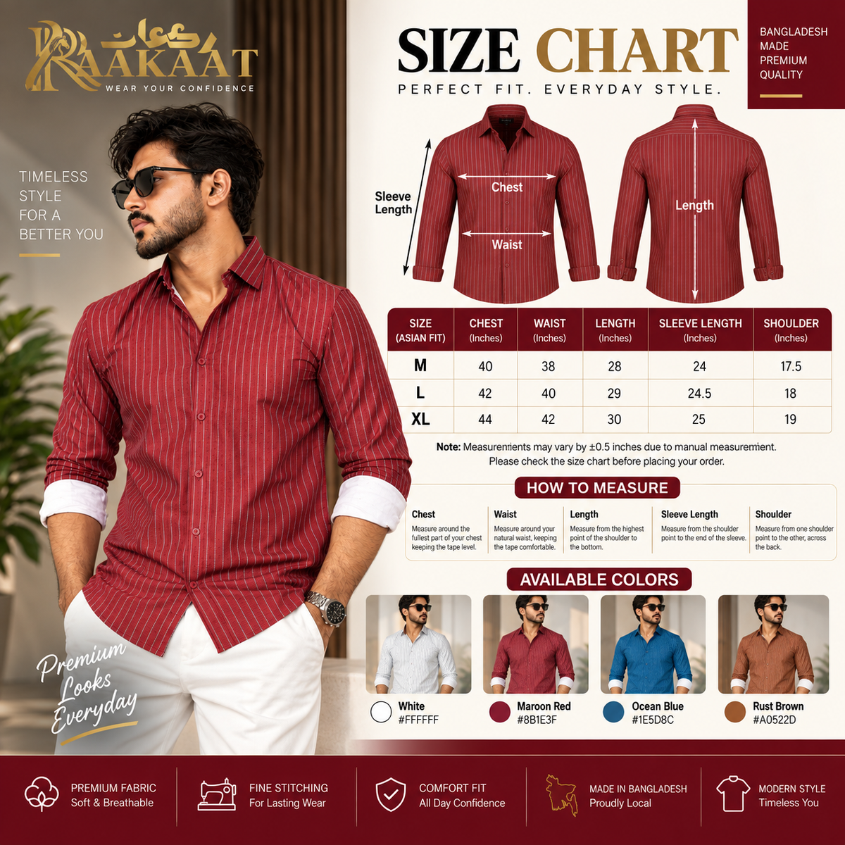 Premium Crimson Red Pinstripe Men’s Shirt – Slim Fit Long Sleeve |